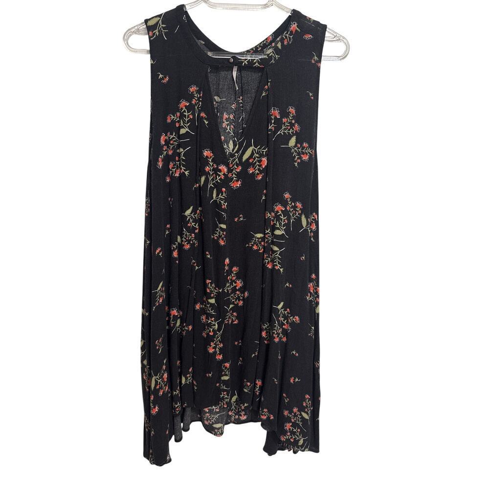 Free People Floral Swing Dress Sleeveless Keyhole Cutout Boho Chic Size Large - Picture 2 of 11